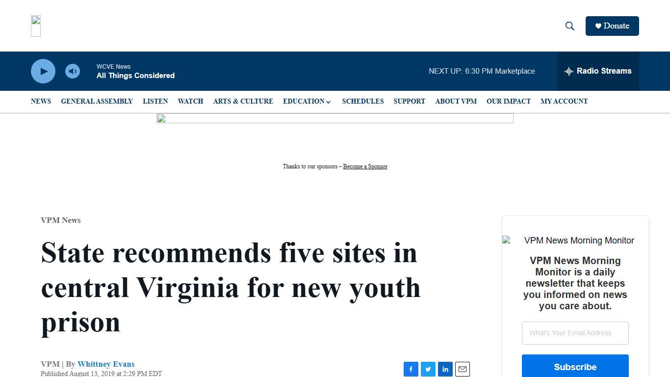 State recommends five sites in central Virginia for new youth prison